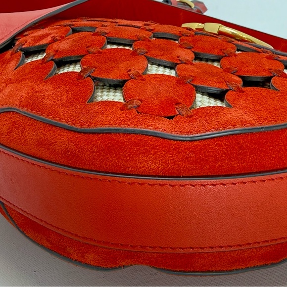 Rare Tory Burch Gemini Link Suede Shoulder Bag Red Gold Hardware – Showstopper - Picture 15 of 17